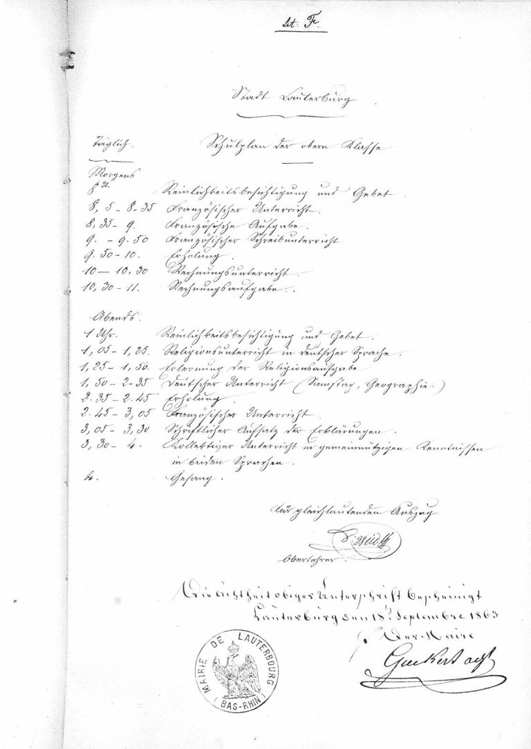 1863
Stundenplan der Lauterburger Schule 