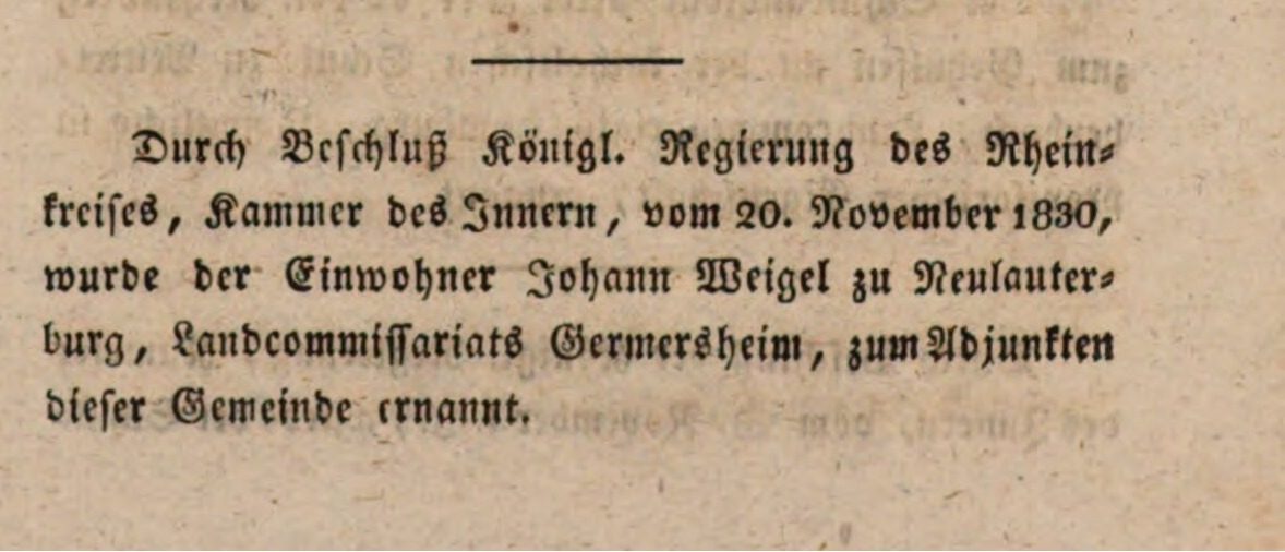 Johann Weigel, Ernennung zum Adjunkten