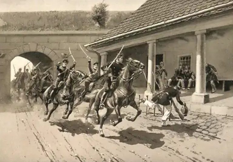 Sonntag, 24. Juli 1870. Graf Zeppelin im Galopp durch Lauterburg.