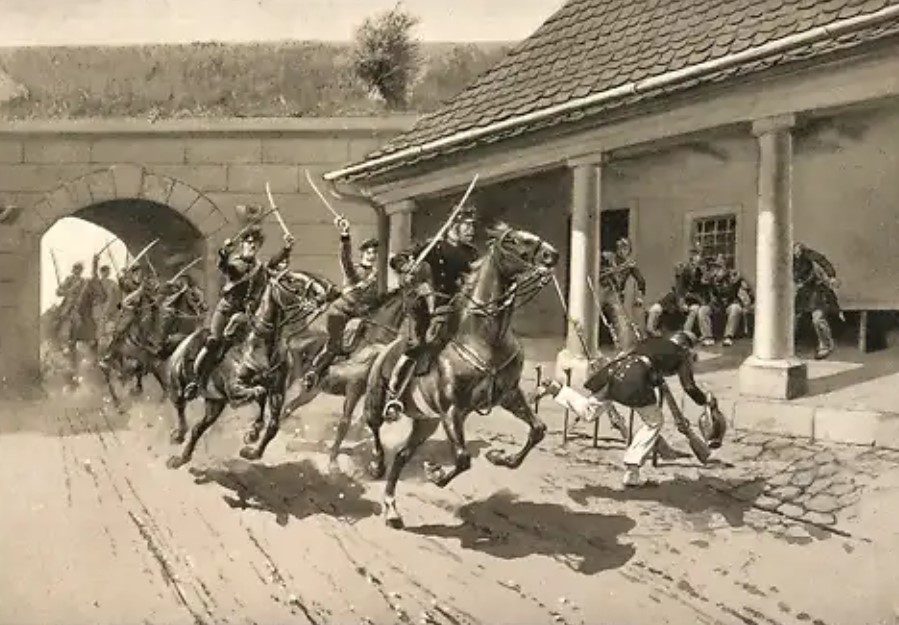 Sonntag, 24. Juli 1870. Graf Zeppelin im Galopp durch Lauterburg.
